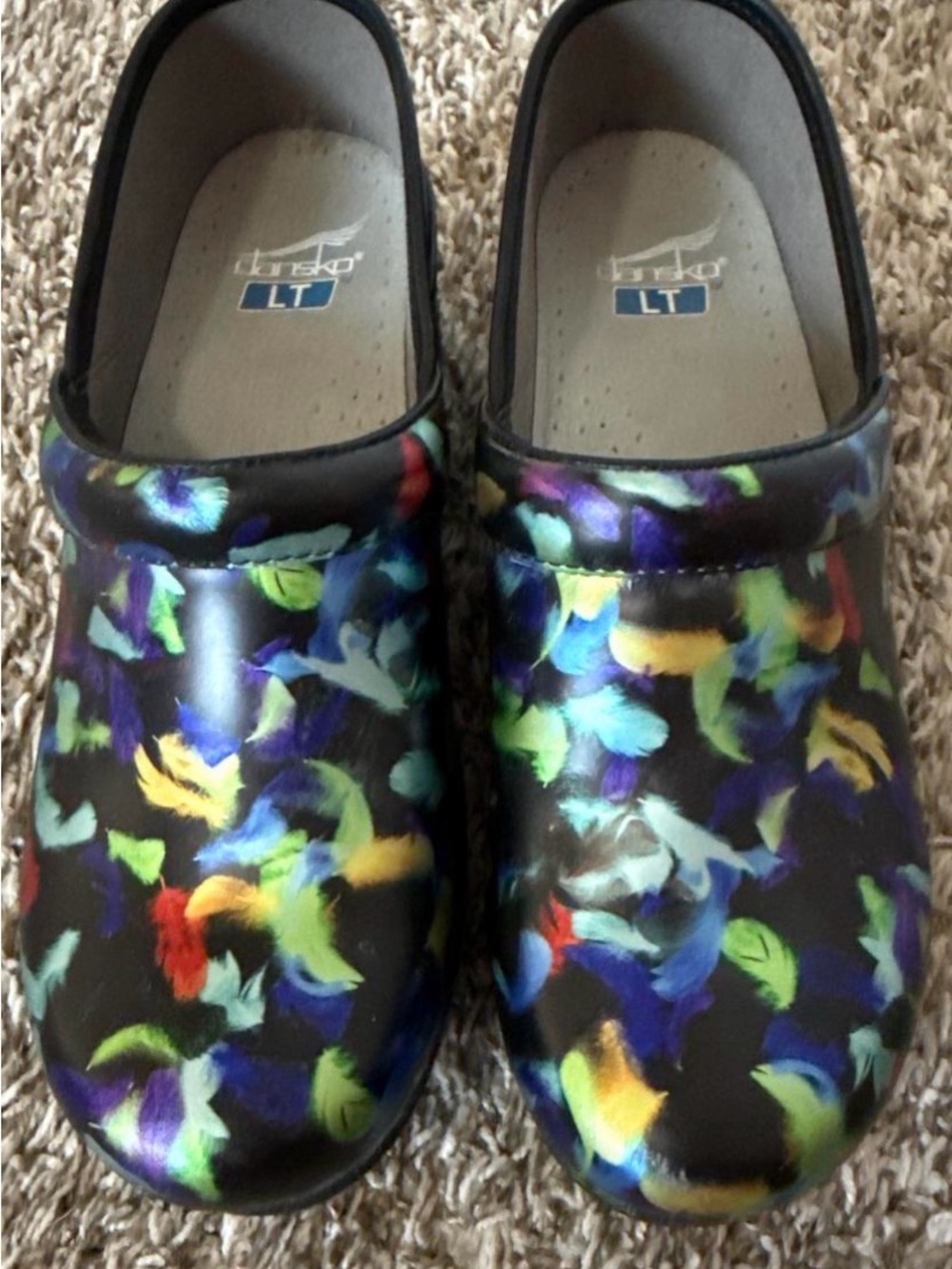 Dansko LT Black Clog with Multicolor Print. Size 39 (8-8.5 US).
